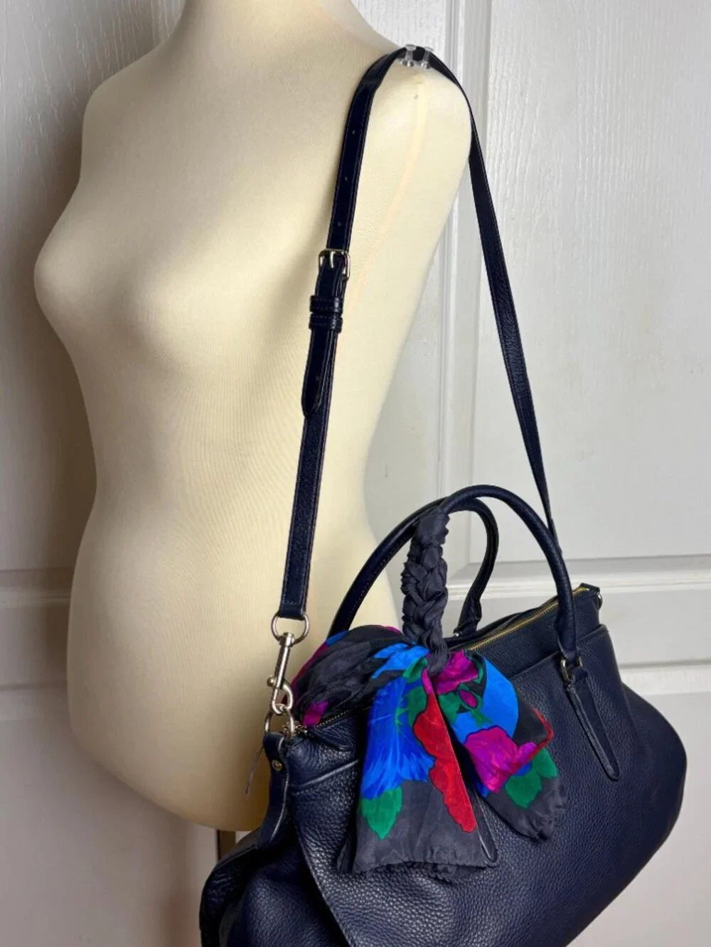Coach Morgan Satchel in Midnight Navy Blue with Scarf - Picture 15 of 16